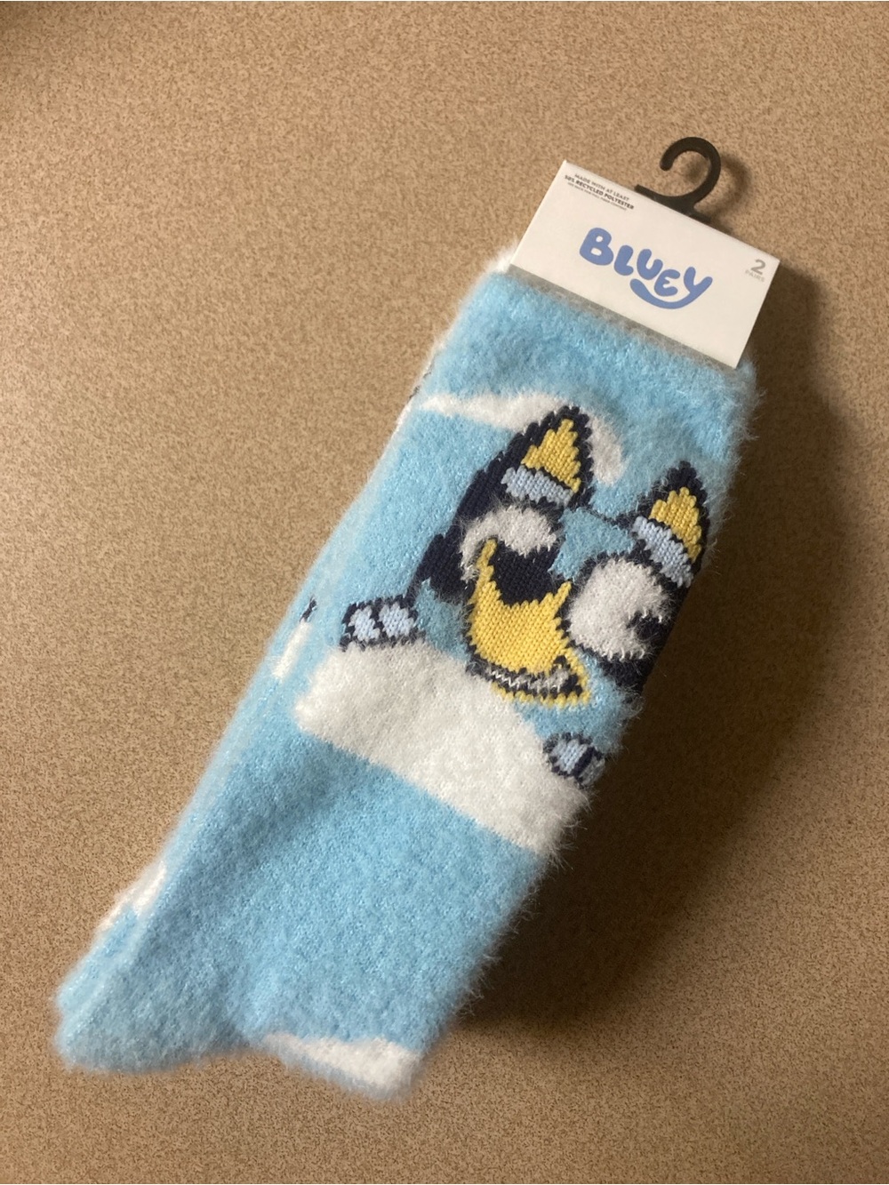 Plush Bluey Boot Socks - Light Blue with Yellow Accent